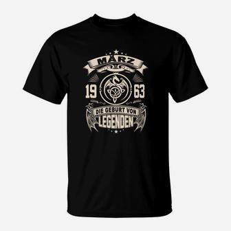 Personalisiertes Geburtstags T-Shirt März 1963, Legenden Geburt Design - Seseable