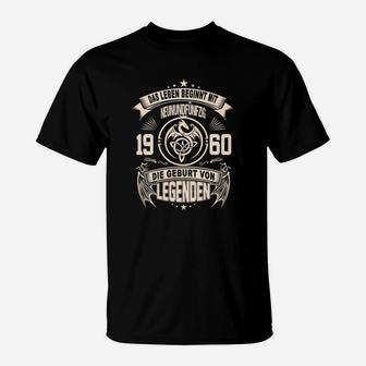 Personalisiertes Jahrgangs-T-Shirt Leben beginnt mit 60 - Geburt von Legenden, Schwarz - Seseable
