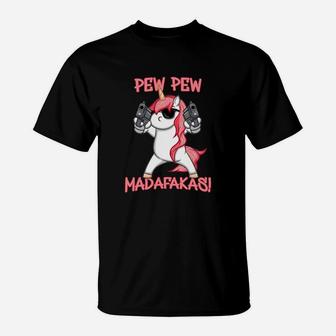 Pew Pew Madafakas Cool Unicorn With Glasses T-Shirt - Seseable
