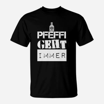 Pfeffi Geht Immer Schwarzes T-Shirt, Flaschen-Motiv Tee - Seseable