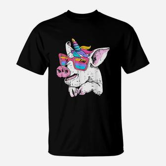 Pig Piglet Unicorn Horn Glasses Cute Farm Halloween Gift T-Shirt - Seseable