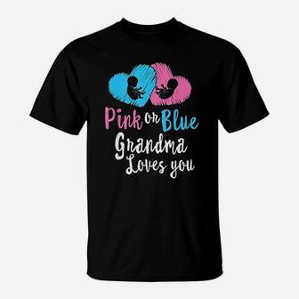 Pink And Blue Grandma Loves You Gender Reveal Baby Shower T-Shirt - Seseable