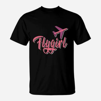 Pink Flygirl Airplane Art Girly Quote Flight Attendant Gift T-Shirt - Seseable