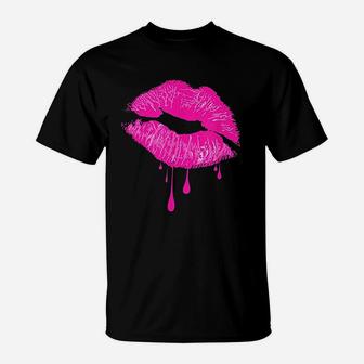 Pink Lips Kiss 80s Retro Vintage T-Shirt - Seseable