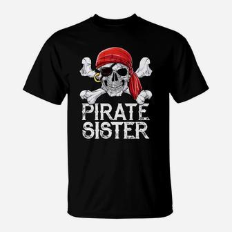 Pirate Sister Girl Jolly Roger Skull Crossbones T-Shirt - Seseable