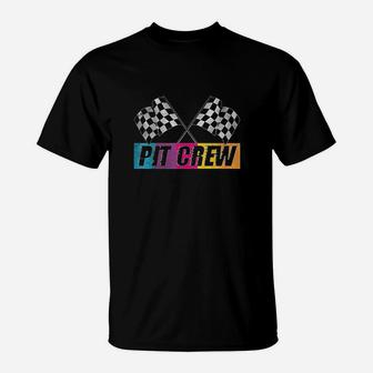 Pit Crew Race Car Party Checkered Flag Car Racing Party Gift T-Shirt - Seseable