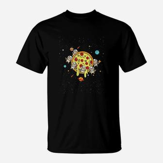 Planet Pizza Astronauts Cats Cute Space Pet Halloween Gift T-Shirt - Seseable
