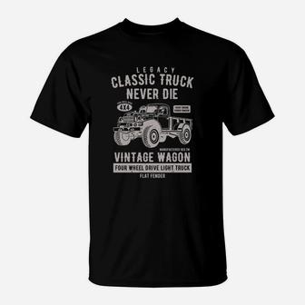 Power Wagon Vintage Distressed Truck Military Classic Medium Denim Blue T-Shirt - Seseable