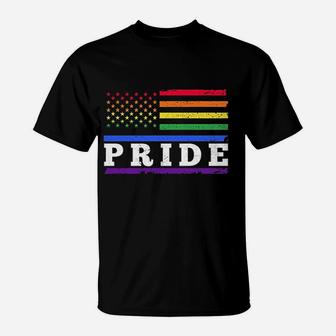 Pride Lgbt Rainbow American Flag Gay Pride Rainbow T-Shirt - Seseable