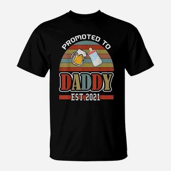 Promoted To Daddy 2021 Retro New Baby Dad Est 2021 T-Shirt - Seseable