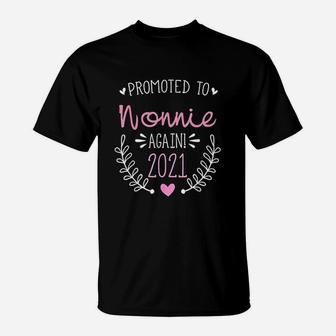 Promoted To Nonnie Again 2021 New Grandma Hippie Flower Gift T-Shirt - Seseable