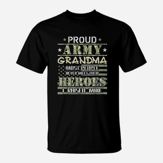 Proud Army Grandma I Raised My Heroes Camo Army Grandmother T-Shirt - Seseable