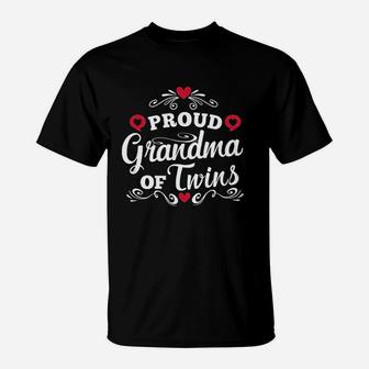 Proud Grandma Of Twins Grandmother Announcement Gift T-Shirt - Seseable