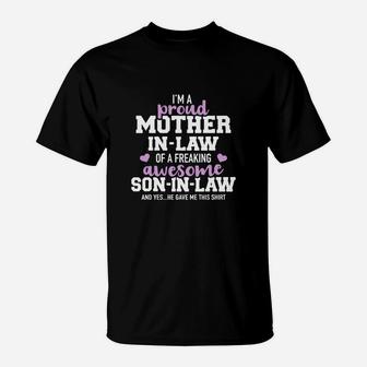 Proud Motherinlaw Of A Freaking Awesome Soninlaw T-Shirt - Seseable