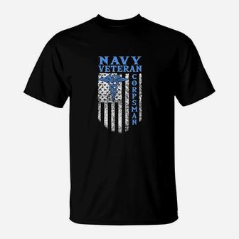 Proud Navy Corpsman Usa Flag Vintage Veteran T-Shirt - Seseable