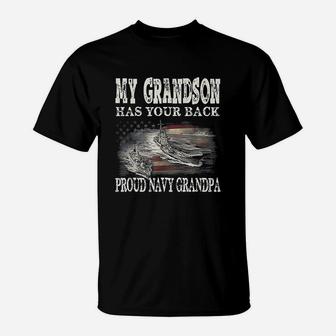 Proud Navy Grandpa My Grandson Has Your Back T-Shirt - Seseable