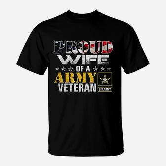 Proud Wife Of A Army Veteran American Flag Military Gift T-Shirt - Seseable