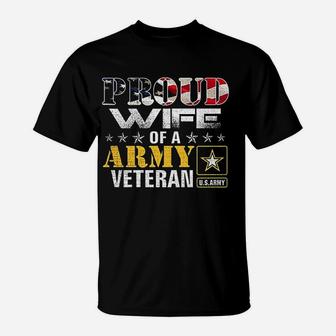 Proud Wife Of A Army Veteran American Flag T-Shirt - Seseable