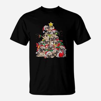 Pug Christmas Tree Dog Santas T-Shirt - Seseable