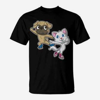 Pug Dog Cat Kids Ice Skating, gifts for dog lovers, gifts for dog owners, dog birthday gifts T-Shirt - Seseable