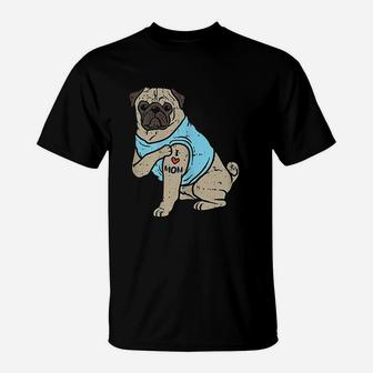 Pug I Love Mom Cute Animal Pet Dog Lover Owner Gift T-Shirt - Seseable