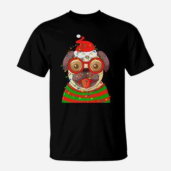 Pug Santa Christmas Ligh Cool Xmas Gift For Dog Lover T-Shirt - Seseable
