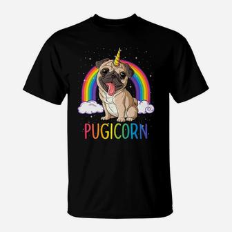 Pugicorn Pug Unicorn Kids Women Space Galaxy Rainbow T-Shirt - Seseable