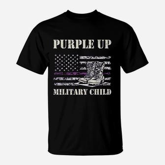 Purple Up Military Child Kids Army Dad Vintage Flag T-Shirt - Seseable