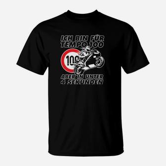 Rasantes Motorrad T-Shirt Tempo 100 in unter 4s für Biker - Seseable