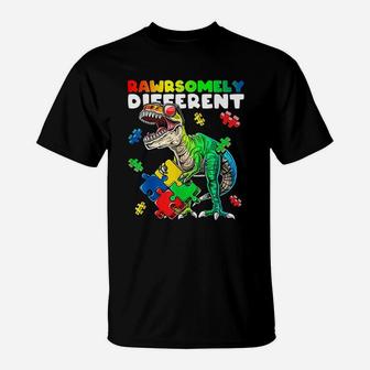 Rawrsomely Different Dinosaur Autism Awareness T-Shirt - Seseable