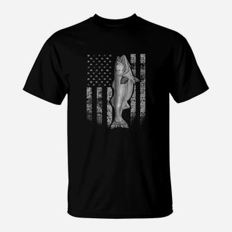 Real Striped Bass Usa Fishing Flag Fish T-Shirt - Seseable