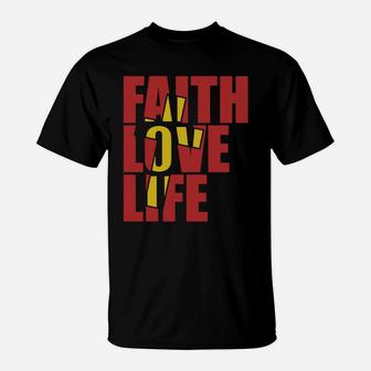Red Cross Design Jesus Cool Faith Love Life Faith T-Shirt - Seseable