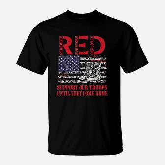 Red Friday Military Support Our Troops Us Flag Army Navy T-Shirt - Seseable