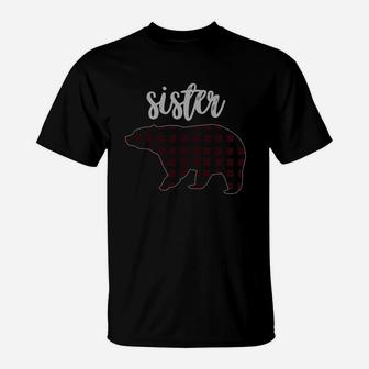 Red Plaid Sister Bear Matching Family Pajama T Shirt 5mq Black T-Shirt - Seseable