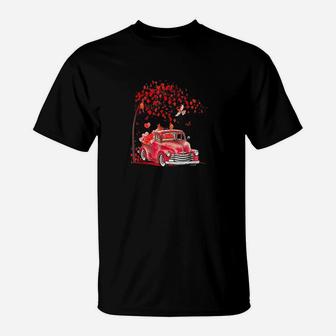 Red Truck Happy Valentines Day Cute Couple Matching T-Shirt - Seseable
