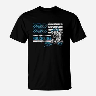 Reel Cool Dad Fishing Father Day American Flag Shirt T-Shirt - Seseable