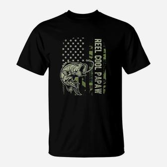 Reel Cool Papaw Camouflage American Flag Fathers Day T-Shirt - Seseable