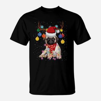 Reindeer Pug Dog Christmas Lights T-Shirt - Seseable