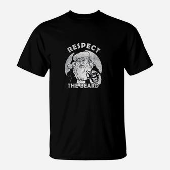 Respect The Beard Distressed Santa Claus Funny Christmas T-Shirt - Seseable