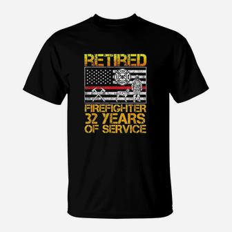 Retired Firefighter Gifts For Men 32 Years Retirement T-Shirt - Seseable