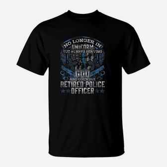 Retired Police Officer Vintage Flag Thin Blue Line T-Shirt - Seseable