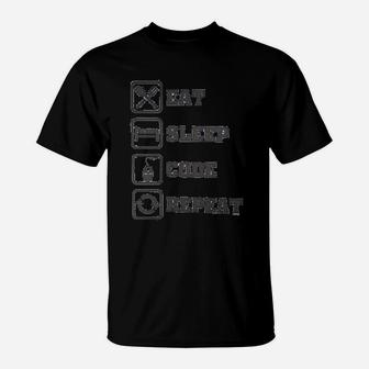 Retreez Funny Computer Programmer Eat Sleep Code Repeat T-Shirt - Seseable