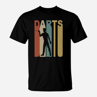 Retro 1970s Style Darts Player Silhouette Darts T-Shirt - Seseable