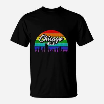 Retro Style Rainbow Sunset Souvenir 2019 Chicago Gay Pride T-Shirt - Seseable