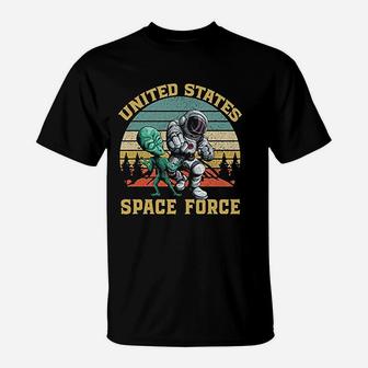 Retro Us Space Force Graphic Vintage Sunset Alien Punch T-Shirt - Seseable