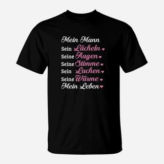 Romantisches Schwarzes Damen-T-Shirt: Liebeserklärung für Ehemann - Seseable