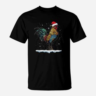 Rooster Santa Hat Merry Christmas Matching Family Pajama T-Shirt - Seseable