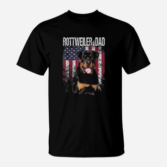 Rottweiler Dad With Proud American Flag Dog Lover Gifts T-Shirt - Seseable