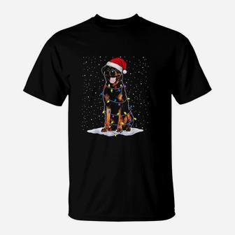 Rottweiler Santa Christmas Tree Lights T-Shirt - Seseable