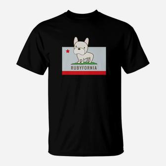 Rubyfornia French Bulldog Flag T-Shirt - Seseable